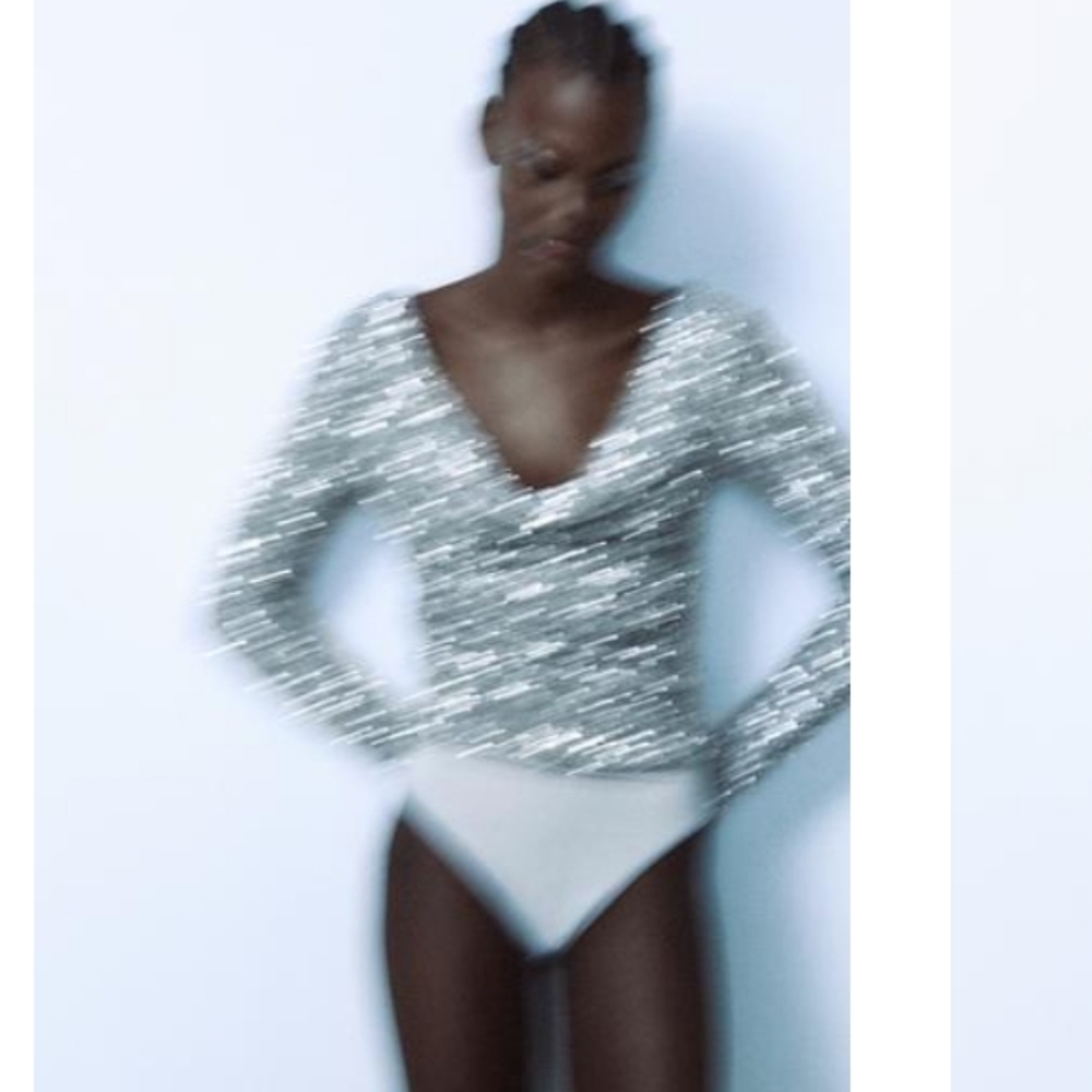 NWT ZARA GORGEOUS SEQUIN SILVER DRAPED BODYSUIT